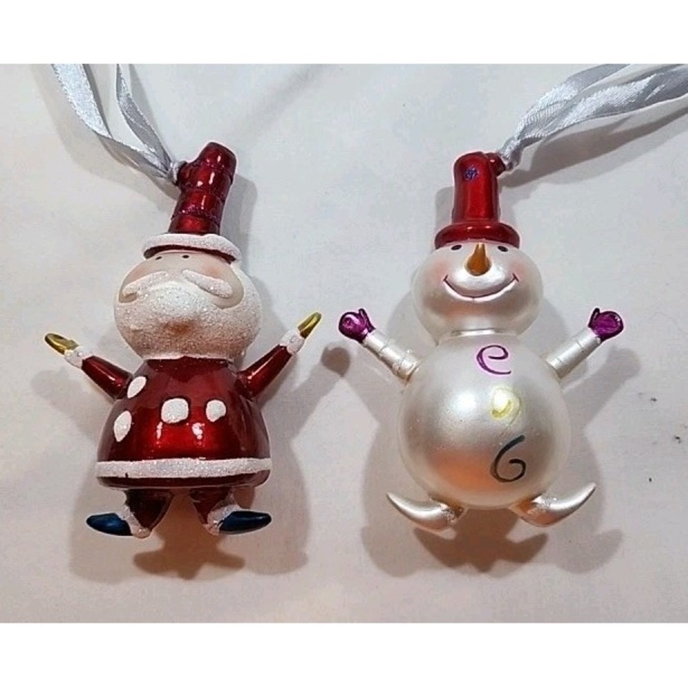 Target~Be Merry~Set of 2~Glass Christmas Ornaments~1 Snowman & 1 Santa~Excellent